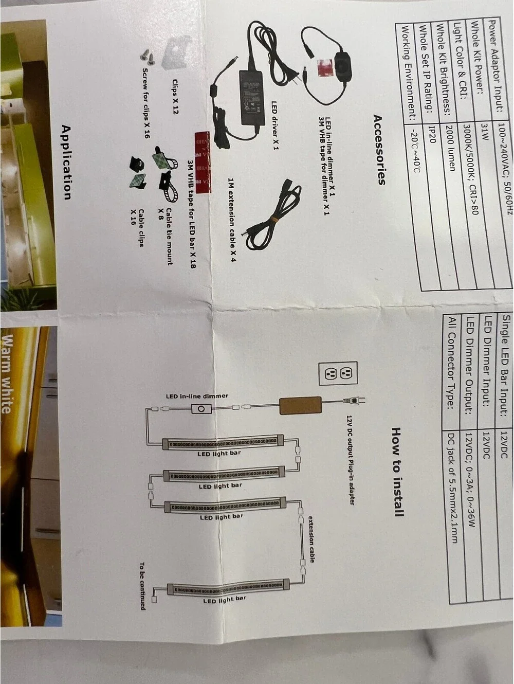Litever 6 Pack Linear Cabinet LED Light Kit 31W 3000K/5000K CRI>80
